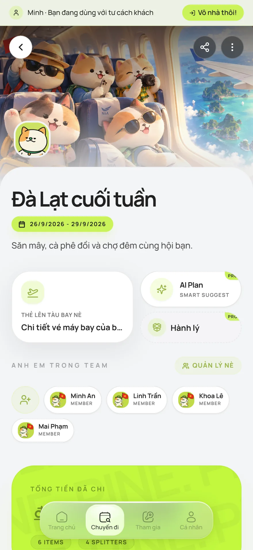 PineCoco — màn hình Chi tiết chuyến đi, ảnh chụp ứng dụng thực tế